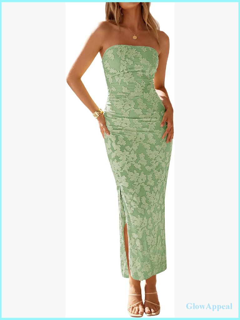 Floral Strapless Maxi Dress Mesh Side Slit Formal Cocktail Party Bodycon